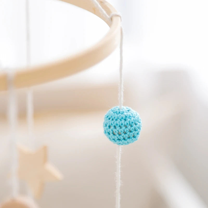 Baby Crib Mobile Bed Bell Rattle Toys Wooden Crochet Stars Pendant Bed Bell Toys Newborn Comfort Crib Bracket Hanging Toys Gifts