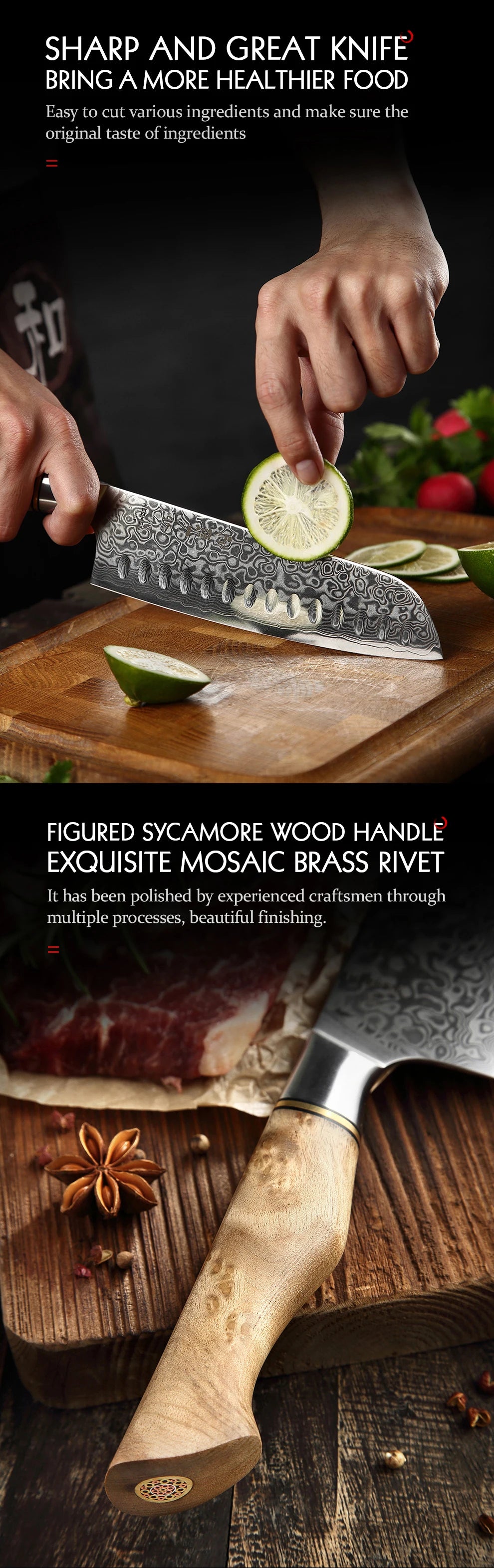 HEZHEN 1-5PC Knife Set Professional Damascus Steel  Chef Santoku Bread Utility Paring Cook Knife For Meat Sharp Kitchen Knife