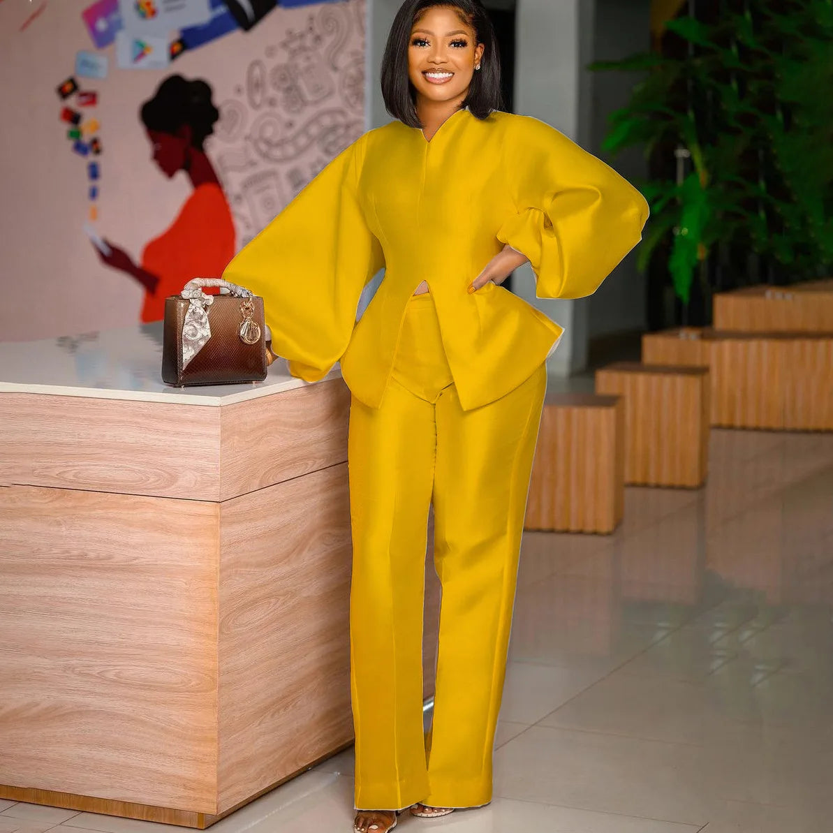 Plus Size Women African Clothes 2 Piece Set Danshiki Wedding Party Suits Ankara Trousers Puff Sleeve South Africa Outfits