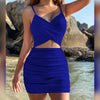 Women Sexy Cutout Bodycon Dress Euro Style Cross Back Straps Hollow Out Nightclub Party Evening Outfit Slim Fit Stretchy Dress