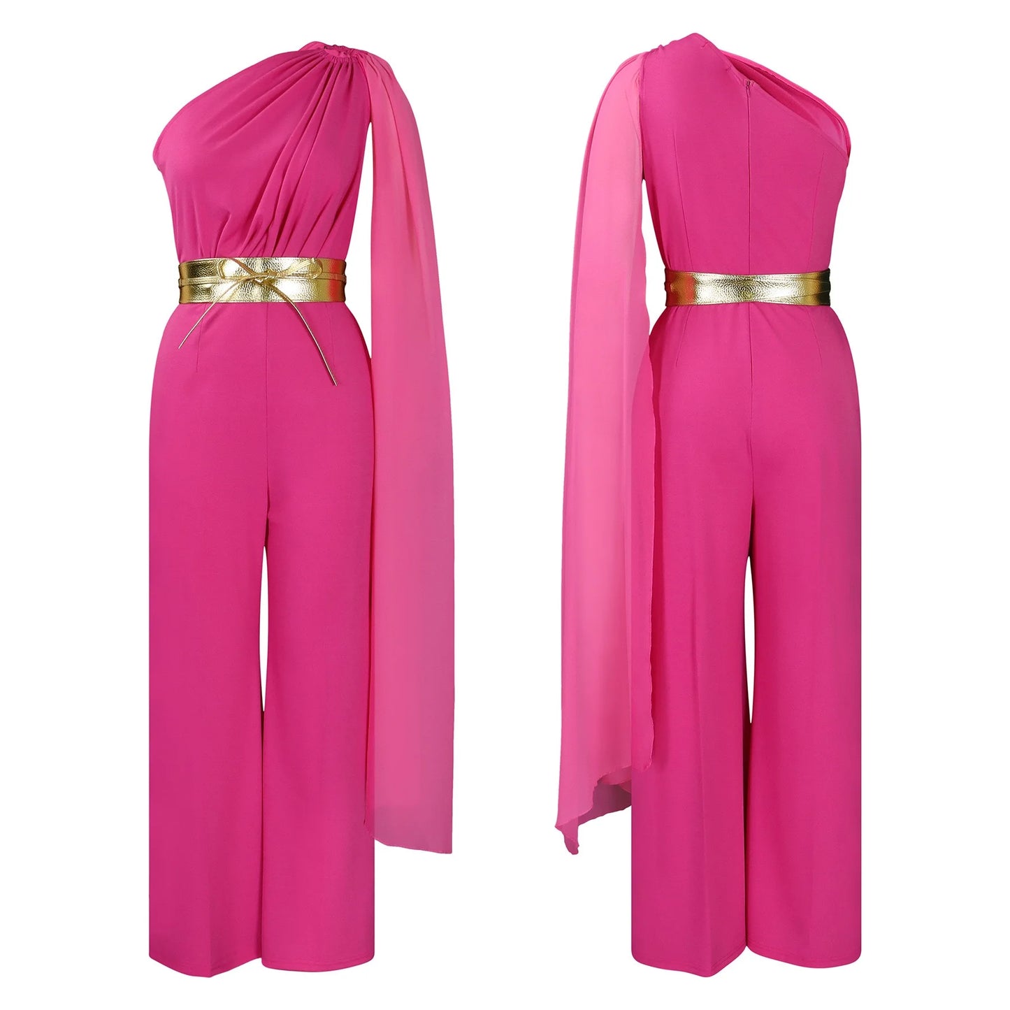 Elegant Jumpsuits & Rompers for Woman One Shoulder Flying Sleeve High Waisted Luxury Birthday Party Dinner Outfits Overalls 2024