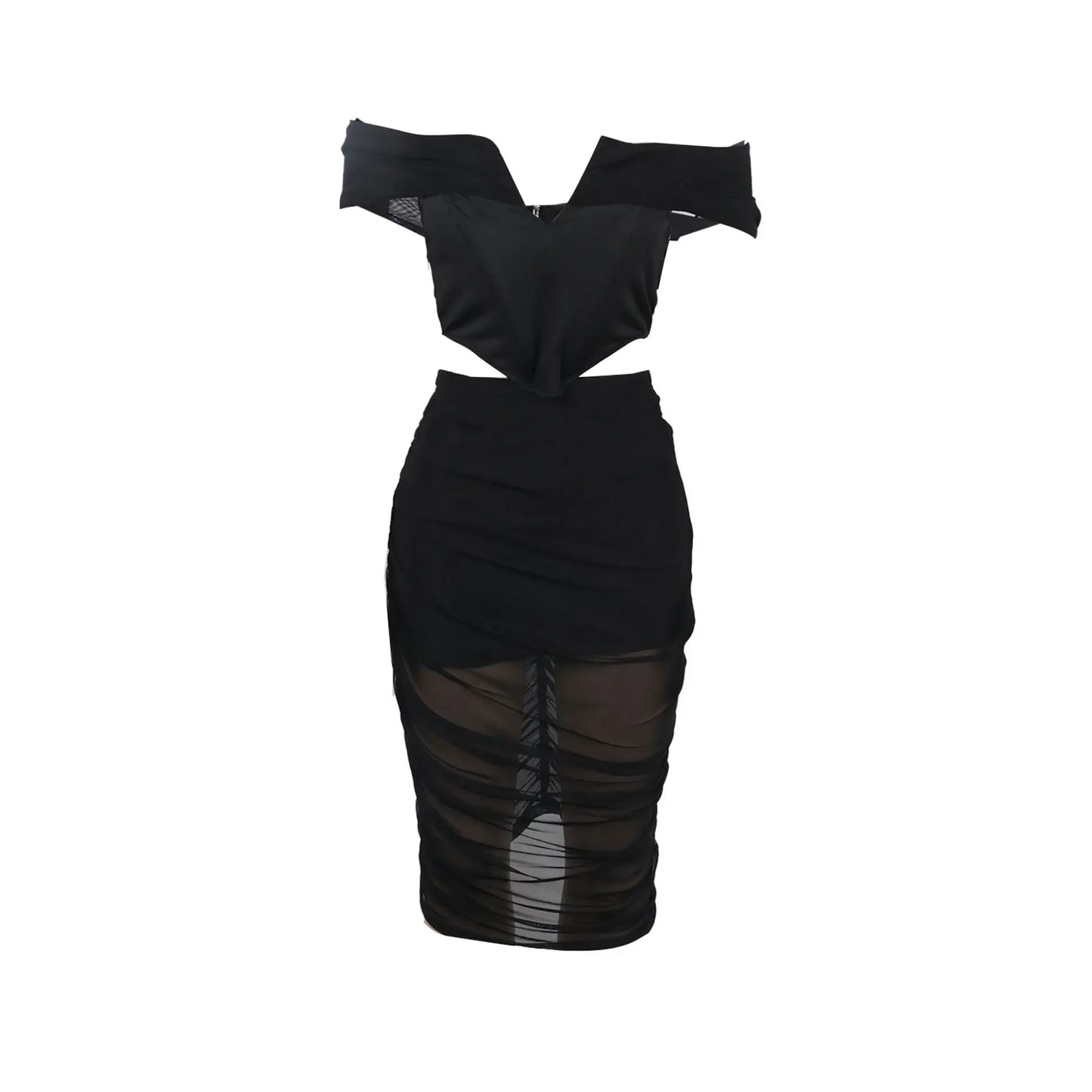 S10632 Sexy Slimming Mesh Splice Bum Covering Visibility Elastic Off-Shoulder 2-Piece Set European And American Style