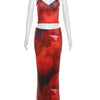Weird Puss Tie-Dye Print 2 Piece Set Women Summer Y2K Fashion Hipster Elegant V-Neck Camisole+Maxi Skirts Matching Streetwear