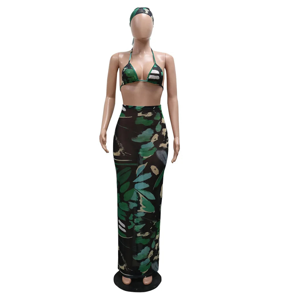 Cover Up Skirt Swimsuit Women Strapless Tank Crop Tops And Patchwork Skirt Fashion Pleated Beach Swimwear Bikini 2024 Summer