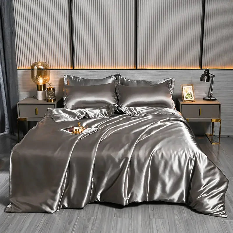 Luxury 100% Silk Bedding Set with Duvet Cover Set Double King Queen Size Bedding Cover Kit 4pcs Bed Cover Bed Linen Sets
