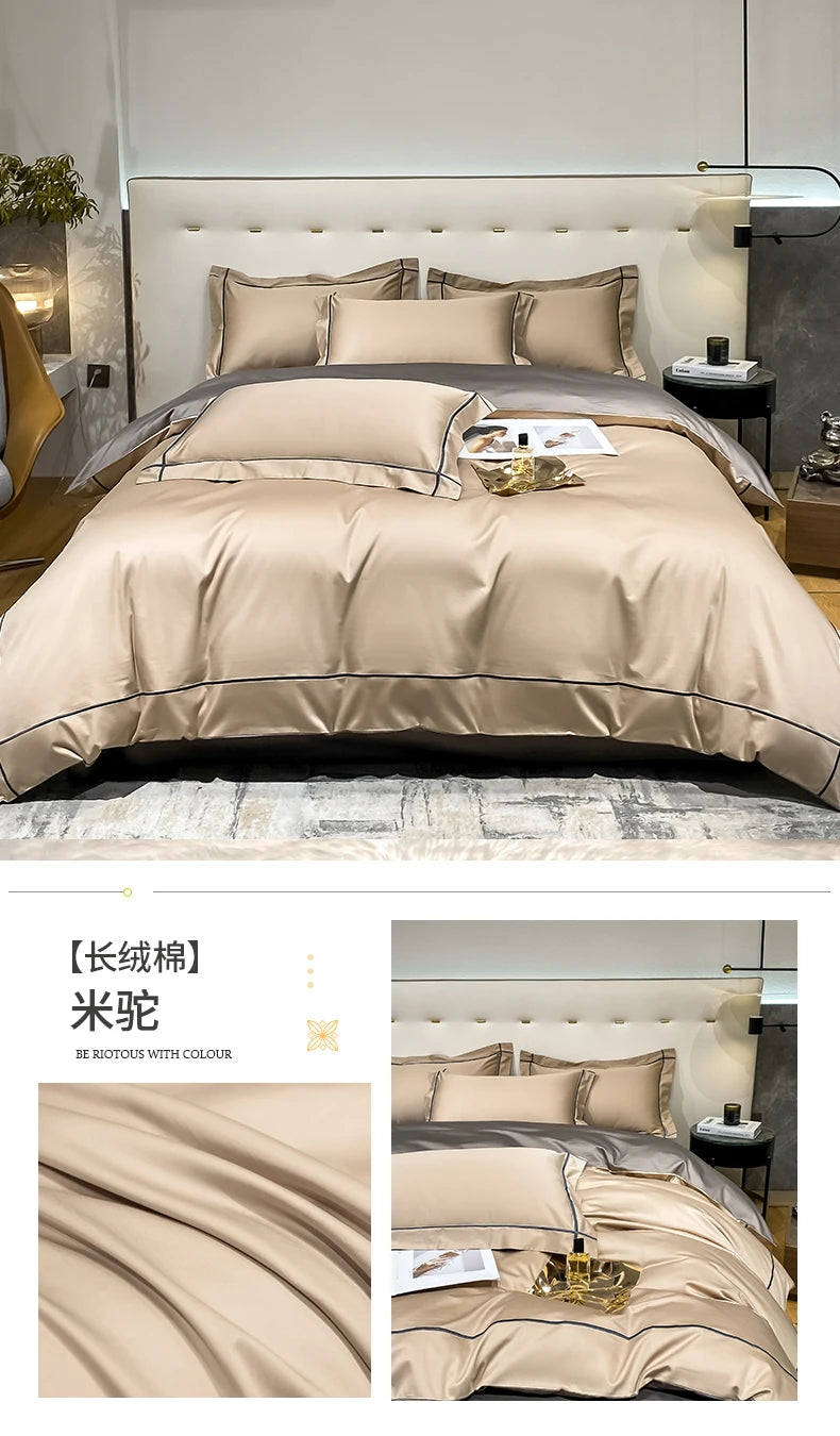 Embroidery Bedding Sets Egyptian Cotton Bed Sheet Set Luxury Duvet Cover Bedsheet Bed Linen Pillowcase 5 Stars Hotel Bedclothes