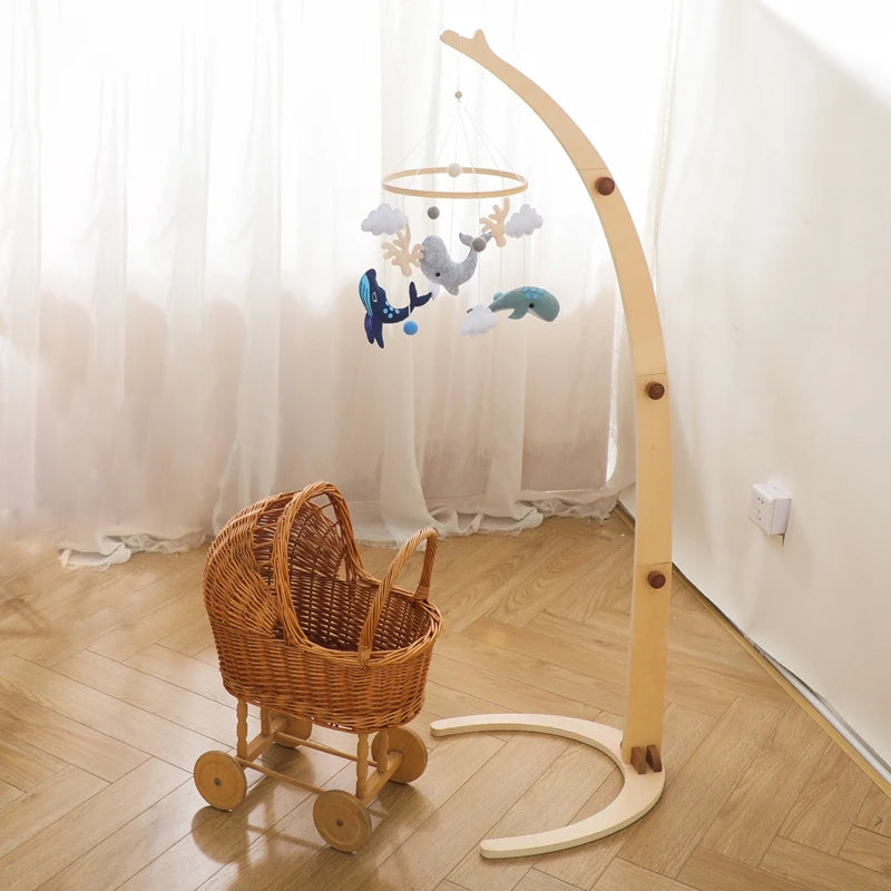 Baby Crib Mobile Bed Bell Rattle Toys Wooden Crochet Stars Pendant Bed Bell Toys Newborn Comfort Crib Bracket Hanging Toys Gifts