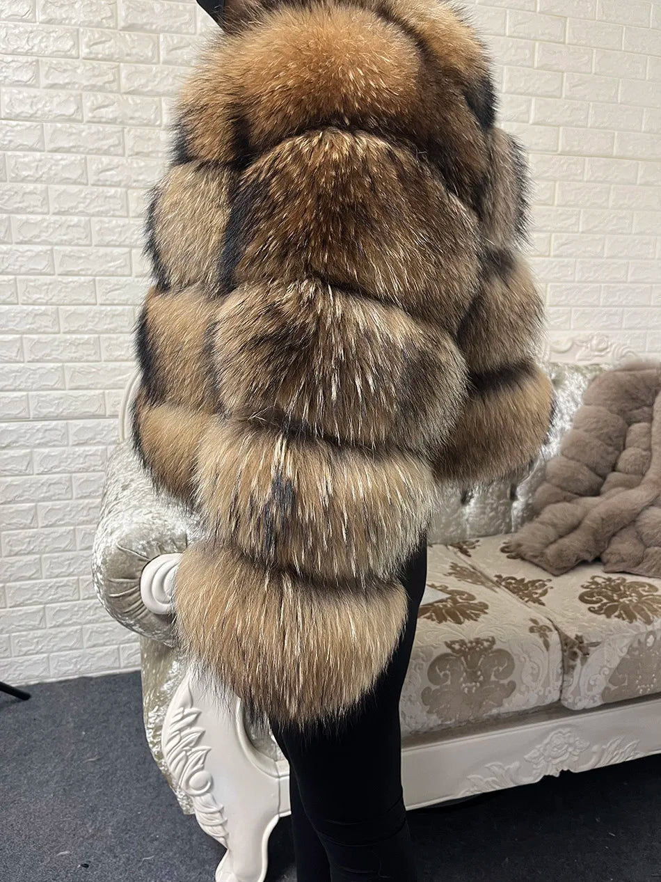 2025 MAOMAOKONG Natural Real Fox Fur Coat Women Winter Long Sleeve Luxury Raccoon Fur Jackets Thick Top Female Furry Coat Vest