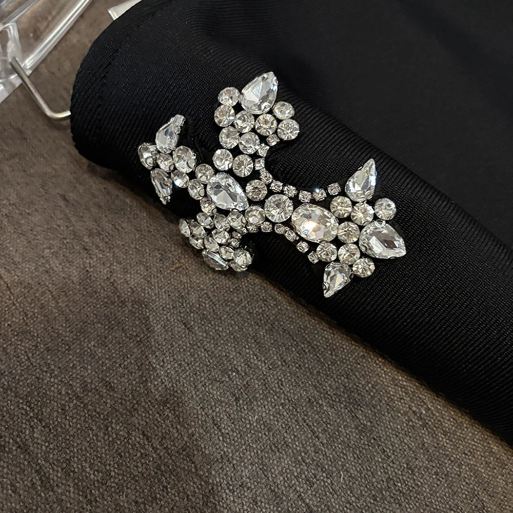 TWOTWINSTYLE Solid Spliced Diamonds Slimming Dresses For Women Strapless Sleeveless Backless Chic Dress Female Fashion KDR524979