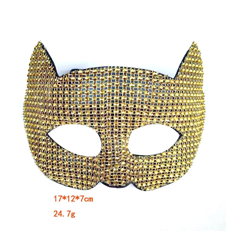 Shiny Cat Ear Masks Cosplay Halloween Party Costume Accessories Long Gloves Sexy Bling Kitten Half Masks