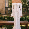 Mozision Floral Lace Off-shoulder Maxi Dress For Women White Strapless Backless Long Sleeve Bodycon Club Party Sexy Long Dress