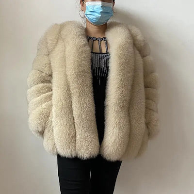 BEIZIRU Winter Woman Real Fox Fur Coat Warm Fashion Natural  New Luxury Stylelong sleeve fashion girls jacket