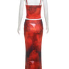 Weird Puss Tie-Dye Print 2 Piece Set Women Summer Y2K Fashion Hipster Elegant V-Neck Camisole+Maxi Skirts Matching Streetwear