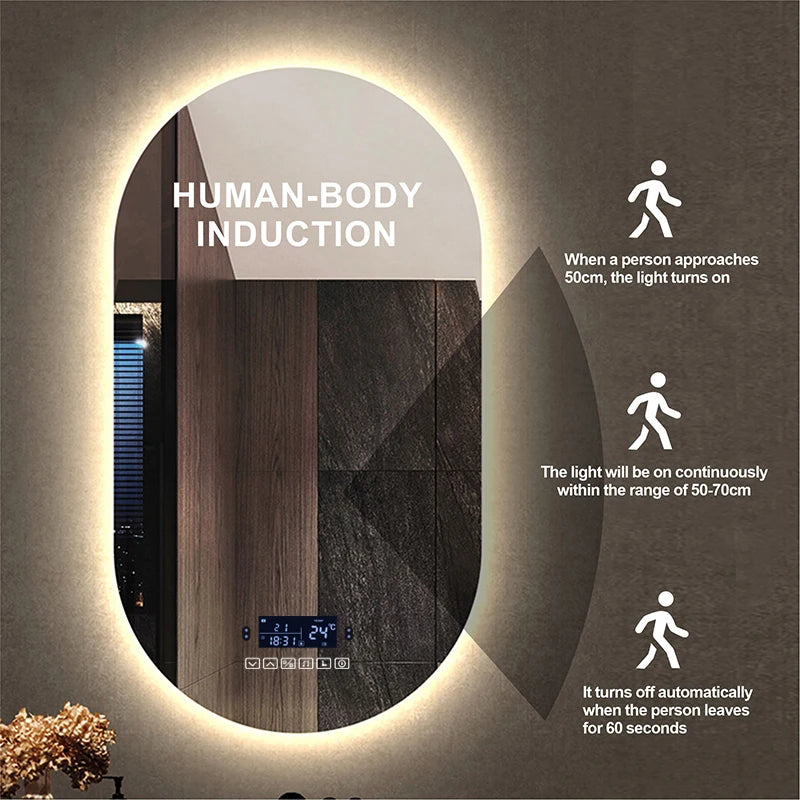 Bathroom Smart Makeup LED Mirror Adjustable light With Bluetooth Speaker Anti-Fog Human Body Induction Hotel Decoration Mirror