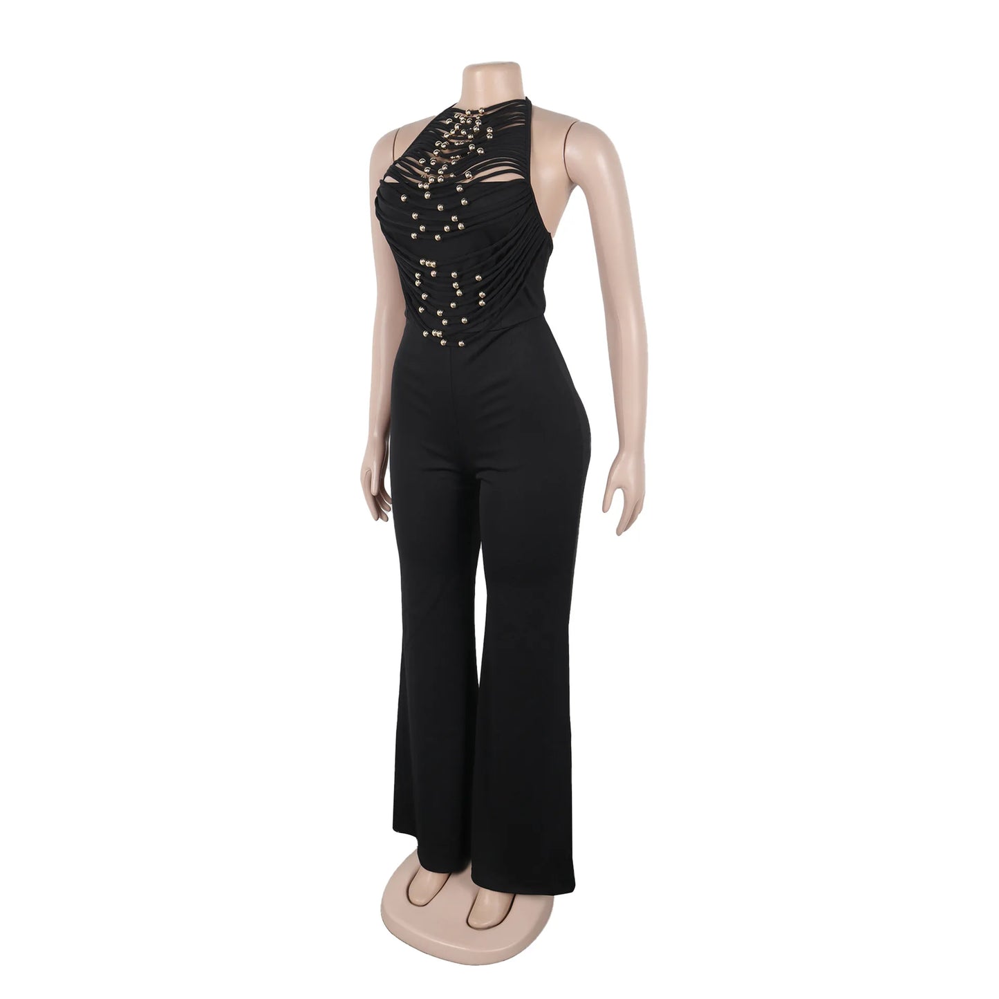 Joskaa 2025 Summer Elegant Hollow Halter Lace-Up Jumpsuits Women Hipster Sexy Backless Skinny One Piece Rompers Party Clubwear
