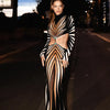 Party Printed Dresses For Women Fashion Sexy Full Sleeves Turtle Neck Hollow Out Slim Fit Backeless Long Vestidos Robes Female