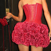 VC Christmas Dress Strapless Backless Red Structured Floral Embellished Mini Length Bodycon Celebrity Party Cocktail Dress