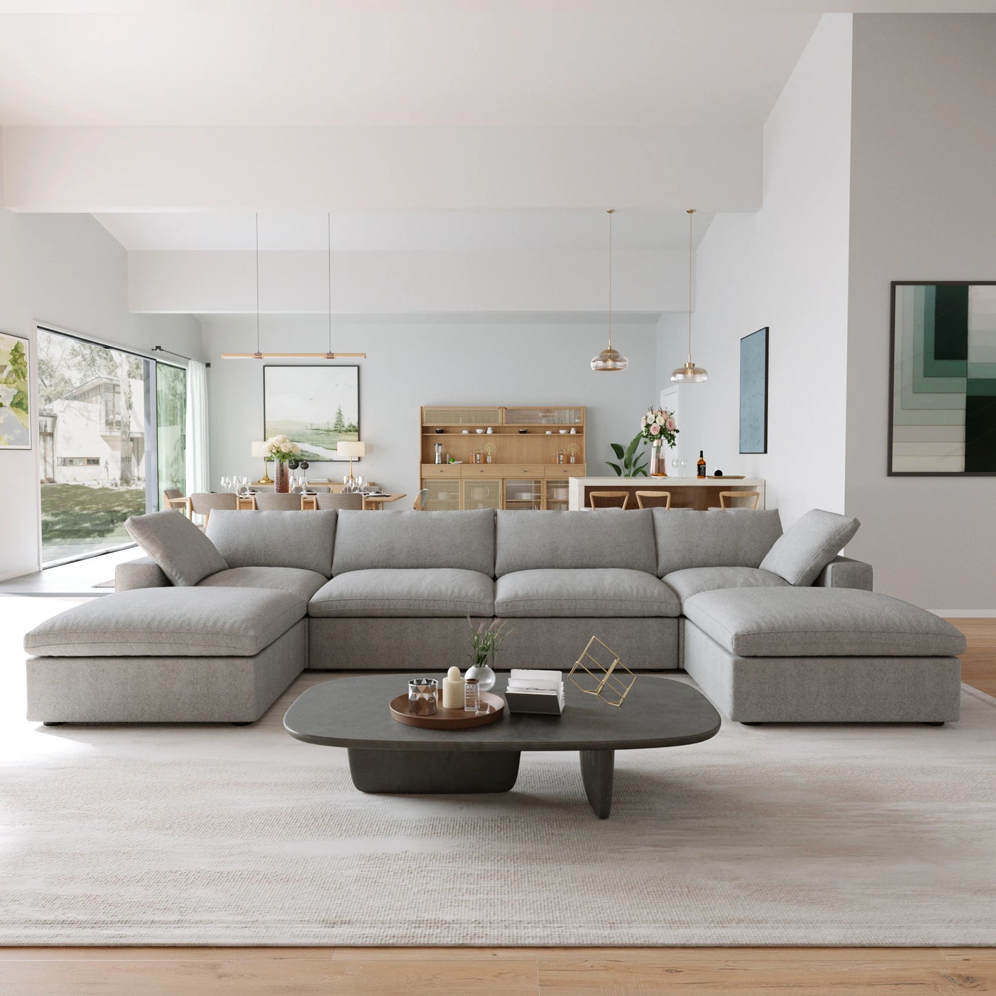 Cloud Modular Sectional Sofa with 2 Storage Ottomans 160.6" Down Filled Comfort U Shaped Sofa Minimalist Wide Deep Seat Couch