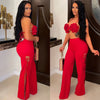 2022 Summer Women 2 Piece Set Floral Bra Tops and High Side Split Lace Up Wide Leg Pants Set Sweatsuit Tracksuit Outfits