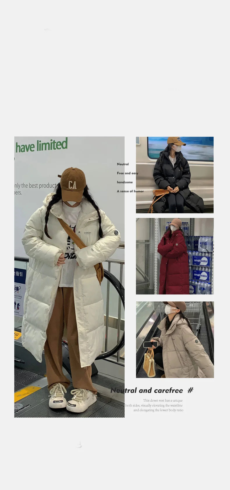 EVNISI Women Zipper Up Pockets Down Coat oversize Loose Coat Turtleneck Thicken Long Coat Women Casual Parkas 2024 Autumn Winter