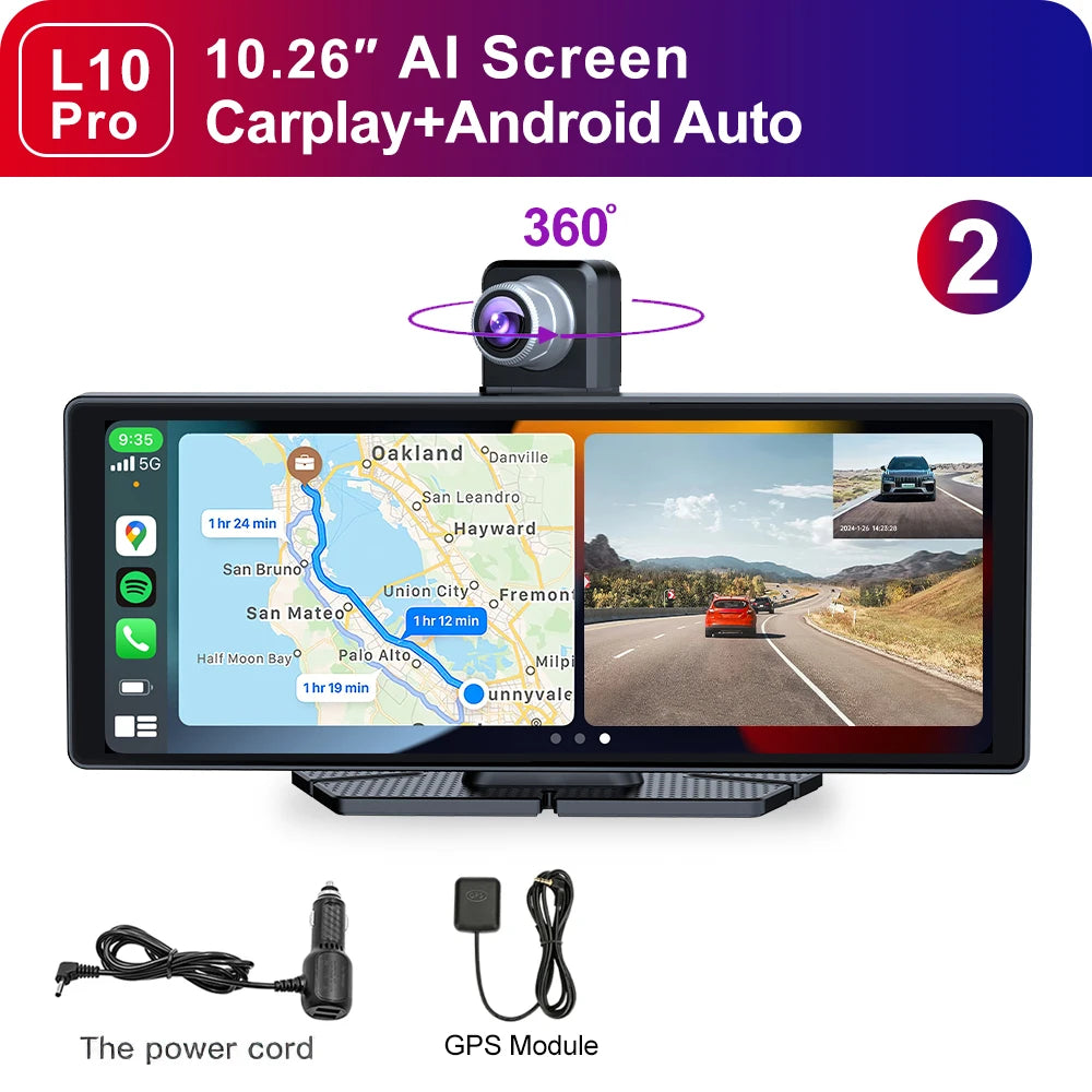 LEHX LP10Pro 10.26" DashCam Car DVR 4K Dual Len Recorder Carplay Android auto Ai Screen Dash Cam GPS Navigation Dashboard