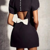 Elegant Womens Luxury Hollow Out Red Bow Casual Mini Dress Bow Evening Party Formal Short Dresses New Black White Gowns Street