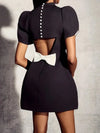 Elegant Womens Luxury Hollow Out Red Bow Casual Mini Dress Bow Evening Party Formal Short Dresses New Black White Gowns Street