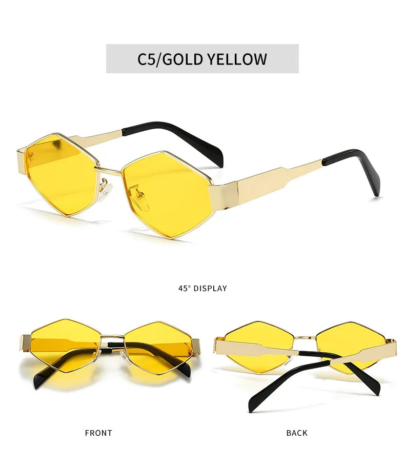 Polygonal Luxury Sunglasses Women Brand Fashion Rhombus Sun Glasses Woman 2024 Retro Vintage Metal Diamond Shades Eyewear