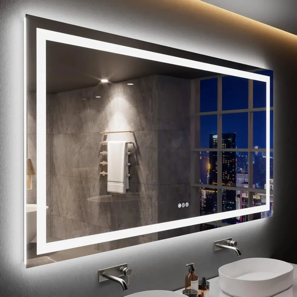 72X40 LED Bathroom Mirror with Lights, Anti-Fog, Dimmable, Backlit + Front Lit, Lighted Bathroom Vanity Mirror for Wall