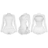 BWQ Women Long Sleeve Lace Ruffles Ruched High Waist Short Jumpsuit Streetwear Backless Street One Piece Romper Playsuit