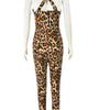 Beyprern Wild Cut-Out Leopard Print Corset Jumpsuit Fitness Rompers One Piece Outfits Womens Mesh Patchwork Long Pants Overalls
