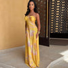 Women's Floral Print Sexy Halterneck Strappy Strapless Backless Slim Long Dress 2024 Summer Holiday Beach Loose Evening Vestidos