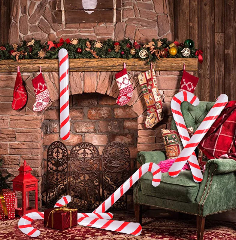 90cm Inflatable Christmas Candy Cane Balloon Walking Sticks 2023 Xmas Decoration for Home 2024 New Year Party Supplies Kids Gift