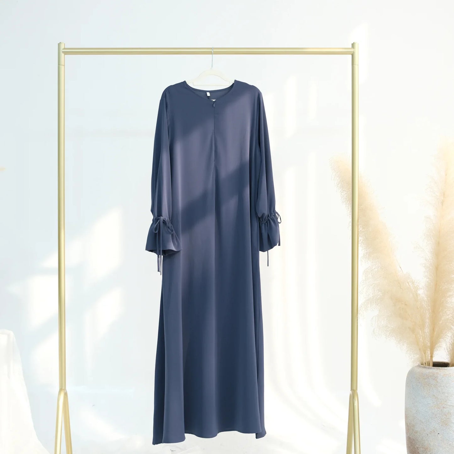2025 Premium Nida Ruffle Sleeves Women Muslim Dress with Front Zipper Ramadan Abaya Islam Clothing Maxi Dress Female Modest Robe