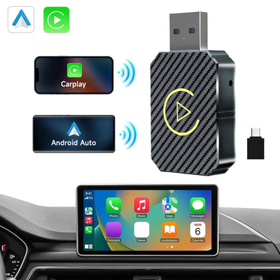 2 in 1 Wireless Carplay Adapter Android Auto Smart USB Dongle Plug and Play BT WiFi for OEM Wired CarPlay/Andriod Auto Cars