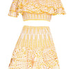TWOTWINSTYLE Hit Color Print Casual Two Piece Sets For Women Slash Neck Short Sleeve Top High Waist Skirt Summer Set Female New