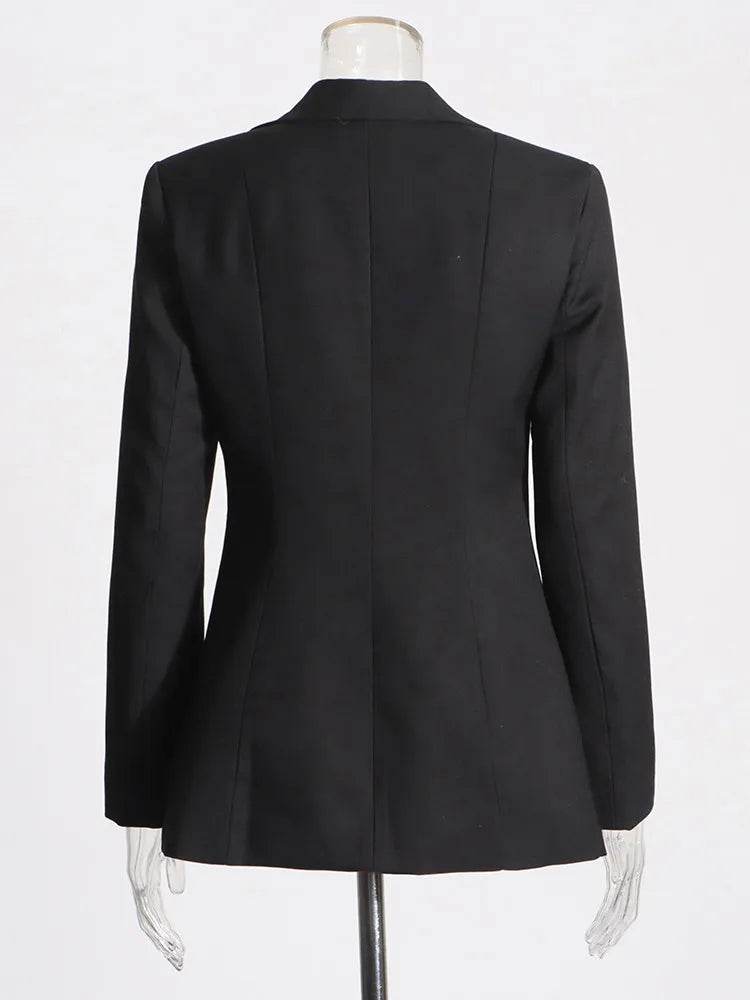 TWOTWINSTYLE Patchwork Lace Up Hollow Out Blazer For Women Notched Collar Long Sleeve Tunic Designer Blazers Female Fashion New