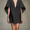 Yeezzi Fashion Black White Color Short Dress For Women 2025 New Spring Deep V-neck Half Sleeves Loose Prom Party Mini Dresses