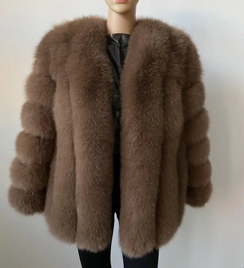BEIZIRU Winter Woman Real Fox Fur Coat Warm Fashion Natural  New Luxury Stylelong sleeve fashion girls jacket