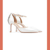 Baotou Hollow High Heel Women's Sandals Pointed Tip Thin Heel One-word Button Rhinestone Wedding Shoes Bridal Shoes