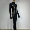 Women Celebrity Sexy Beading Crystal Diamonds Black White Maxi Long Bodycon Bandage Dress 2024 Elegant Evening Club Party Dress