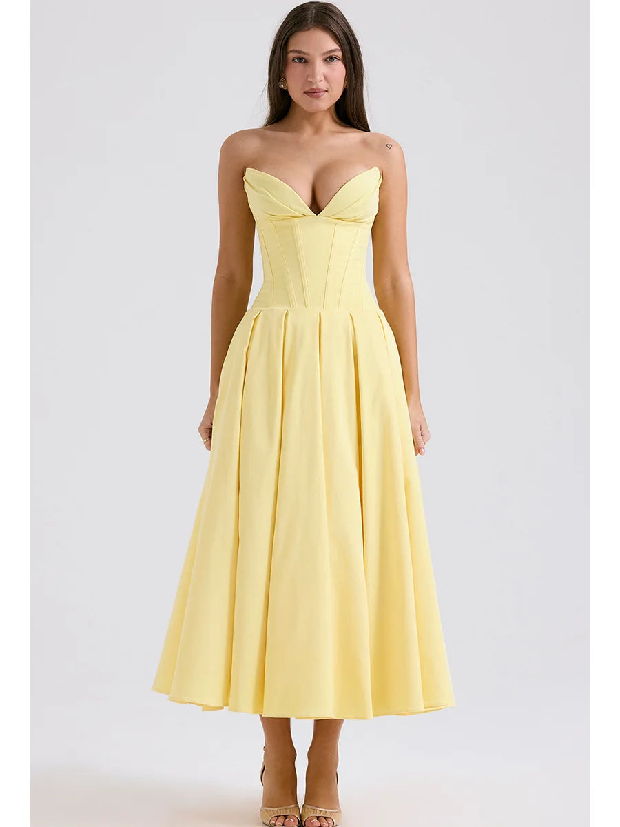 Mingmingxi Summer Strapless Bodycon Dresses Women 2024 New Arrivals Elegant Formal Occasion Dress Yellow Guest Party Dresses