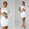 CM.YAYA Women Full Sleeve Elegant O-neck Mini Dress 2024 Summer Pearl String Sexy Street Night Club Party Vestidos Dresses
