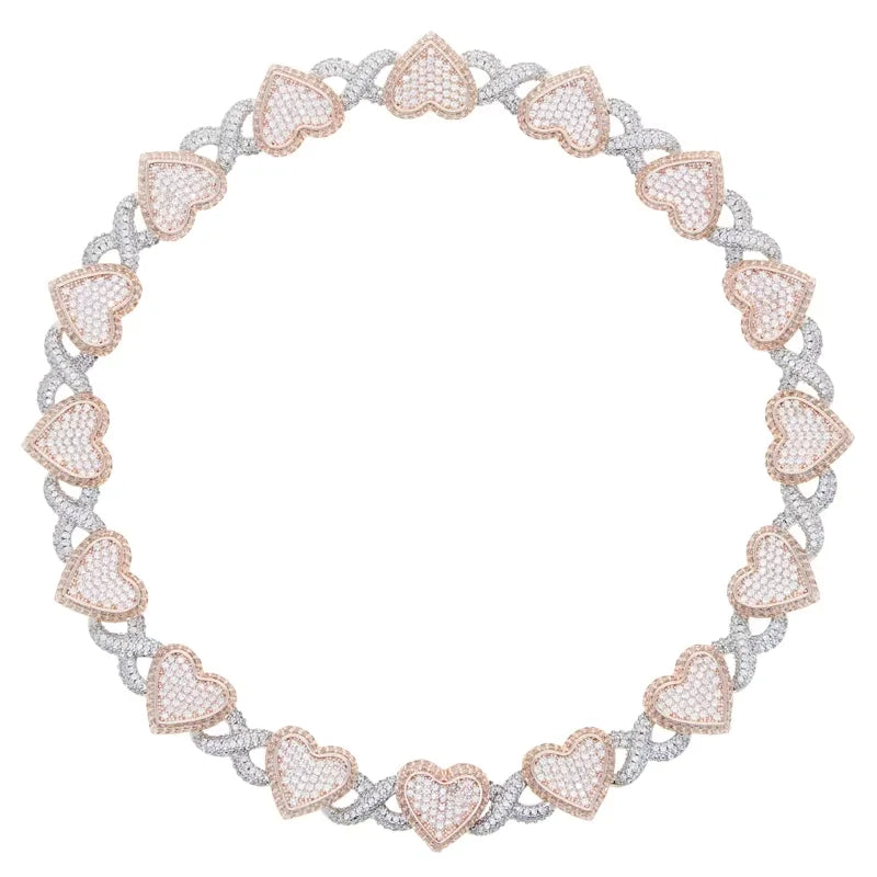 2025 Iced Out Bling Full Paved 5A Cubic Zirconia CZ Heart Charm Infinity Chain Choker Necklace Jewelry For Women Men
