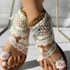 Sandals Women's Floral Pattern Hollow Out Toe Post Lace Flower Sandals Roman Style Open Toe Flat Shoes Women's Sandals