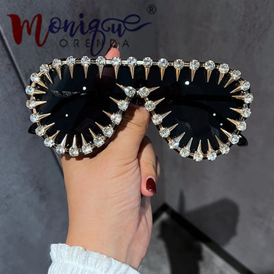 Sunglasses Women Luxury Brand Designer Punk Rhinestones One Piece Sun Glasses Men Hip Hop Shades Eyewear Oculos De Sol