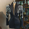 Sparkly Sequins Rhinestones Big Sleeves Black Jacket Sexy Singer Dancer Nightclub Jazz Dance Costume Performance Show Stage Wear