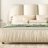 King Size Platform Bed with Overstuffed Padded Headboard,Faux Leather Upholstered Solid Wood Frame Cloud Bed, Squeak-Free,Beige