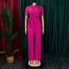 Elegant Jumpsuits & Rompers for Women O Neck Lace Patchwork Short Sleeve Sashes High Waisted Luxury Birthday Party Dinner Outfit