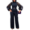 Elegant Jumpsuits & Rompers for Women O Neck Full Sleeve Belt Waisted Straight African Birthday Party Dinner Overalls Clothes OL